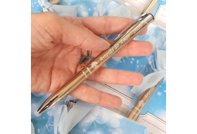 Lembrancinha de caneta dourada clara de metal